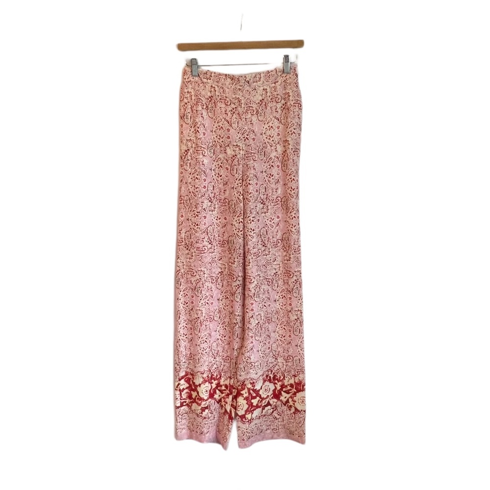 ZARA Wide Leg Linen Blend Paisley Print Pants Pink Size S NWT